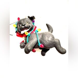 Hallmark Keepsake Ornament Black Puppy Dog with Christmas Lights Holiday 1990s